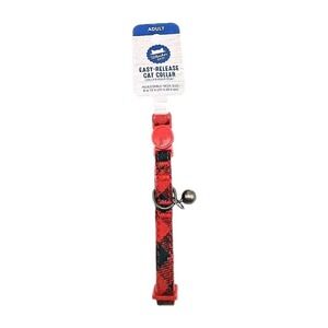 Whisker‎ City Adult Red Plaid Cat Collar Easy-Release w/ Bell Adjustable 8-12"